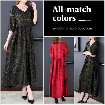 Half-sleeve fashionable loose retro elegant A-line long dress