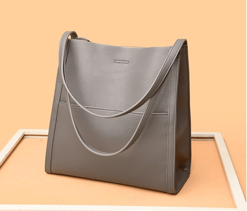Solid color leather shoulder bag